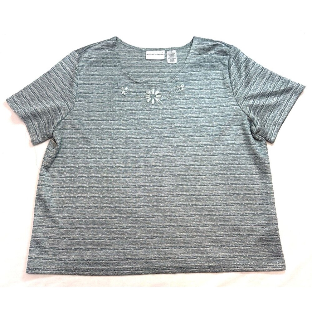 Alfred Dunner Short Sleeve Mint Green Polyester Metallic Pullover Size Womens XL